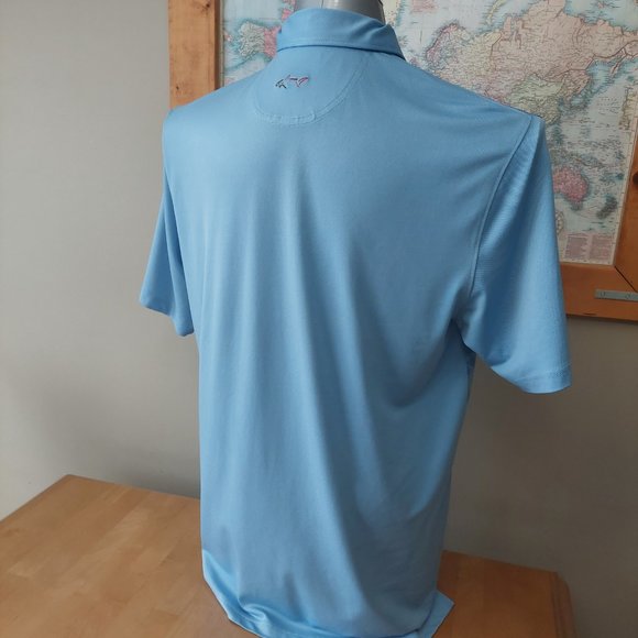 GREG NORMAN short sleeve light blue golf polo shirt pattern front men's large - Picture 3 of 11